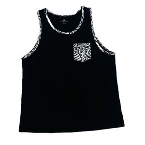 SHOUTHOUSE Zeebs Tank Top, Zebra Print Pocket & Trim, Men's Size XL